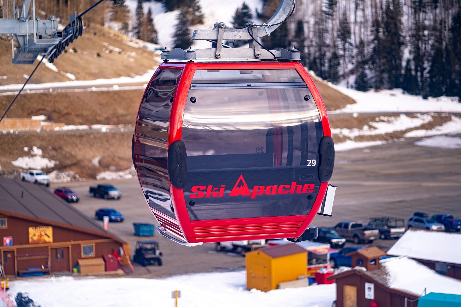 A Ski Apache gondola cabin on the line