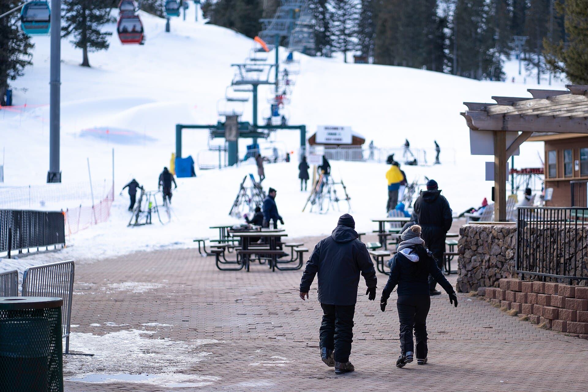 Skiers walking out to the lifts at Ski Apache